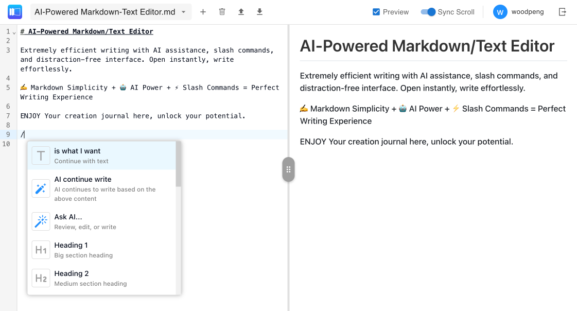 FunBlocks AI Markdown/text Editor